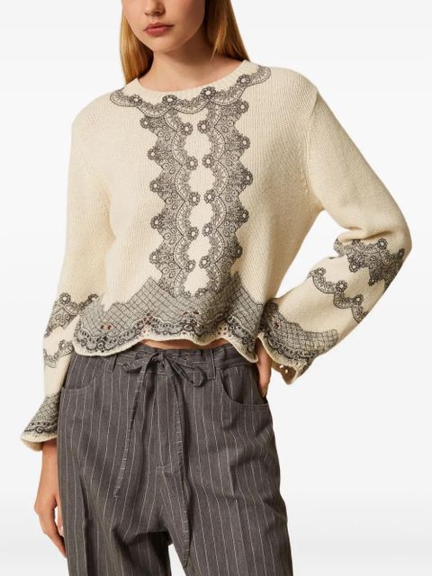 Sweter w kratę TWINSET z wełny i bawełny - zdjęcie produktu nr 2