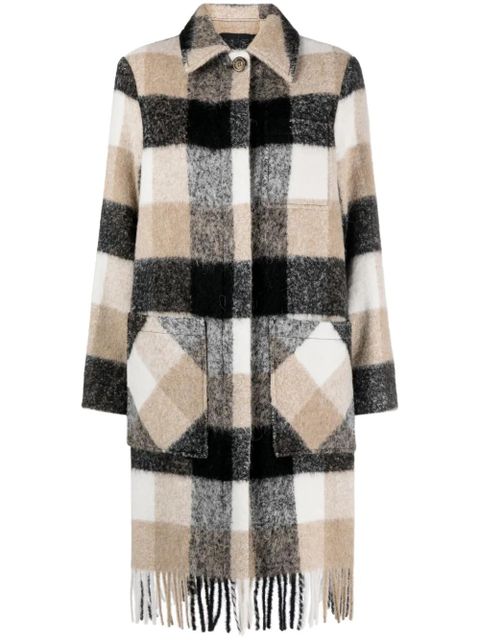 Płaszcz wełniany Woolrich w kratę z frędzlami - zdjęcie produktu nr 1