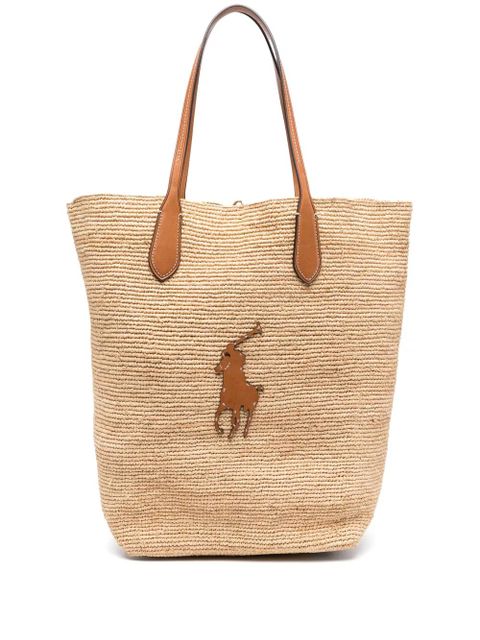 Torebka torebka Polo Ralph Lauren z beżowej skóry i rattanu - zdjęcie produktu nr 1
