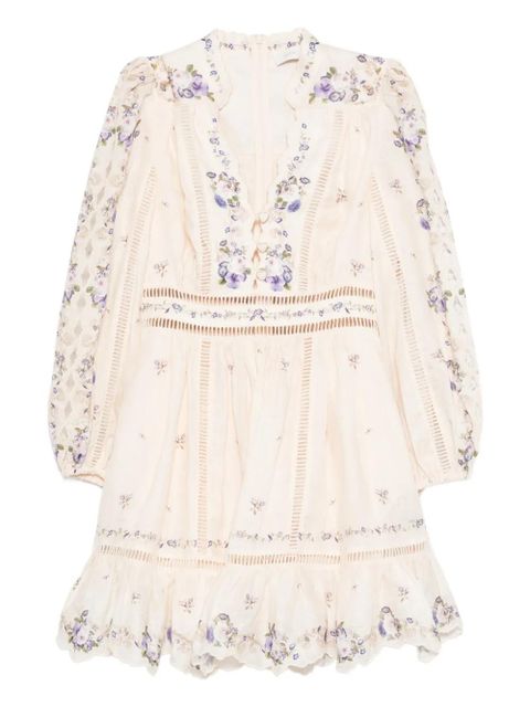 ZIMMERMANN Patience floral-print lace mini dress - Neutrals
