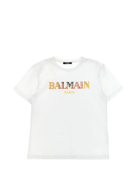 Biała koszulka z bawełny Balmain Kids z haftem - zdjęcie produktu nr 1