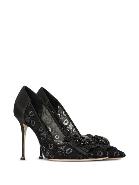 Czarne szpilki Manolo Blahnik danceny z koronką - zdjęcie produktu nr 2