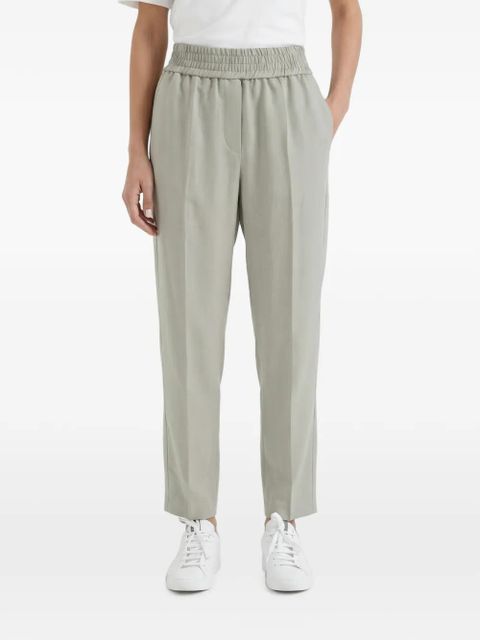Spodnie cropped Brunello Cucinelli z lnu w kolorze szałwii - zdjęcie produktu nr 1
