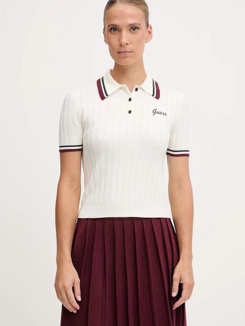 Polo z wełny i akrylu Guess w kolorze granatowym - zdjęcie produktu nr 1