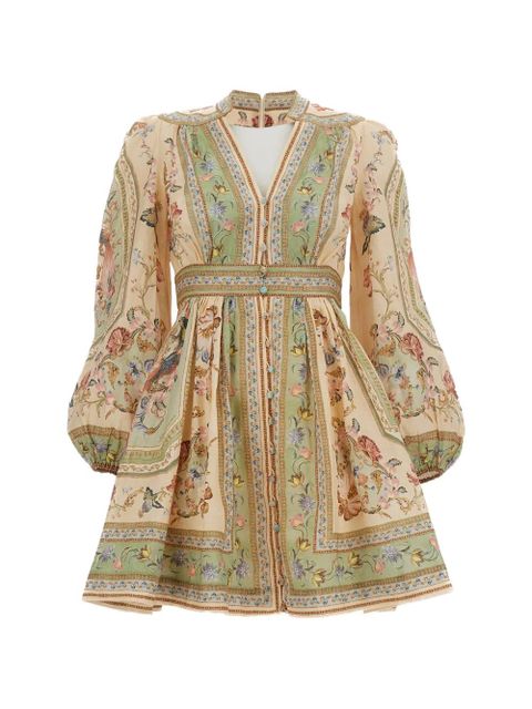 Sukienka mini ZIMMERMANN w kwiaty z lnu i bawełny, beżowa - zdjęcie produktu nr 1