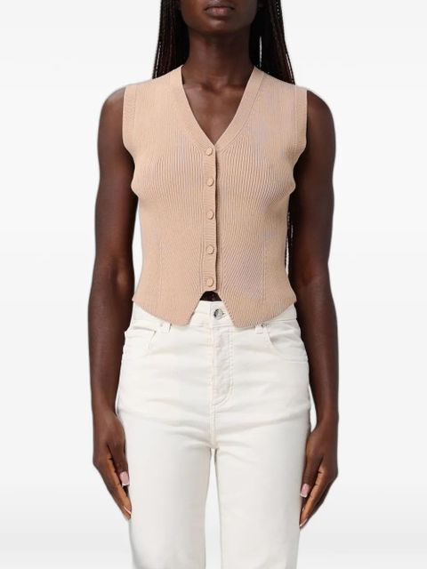 Sweter bez rękawów Armani Exchange z żebrowanej dzianiny w kolorze beżowym - zdjęcie produktu nr 2