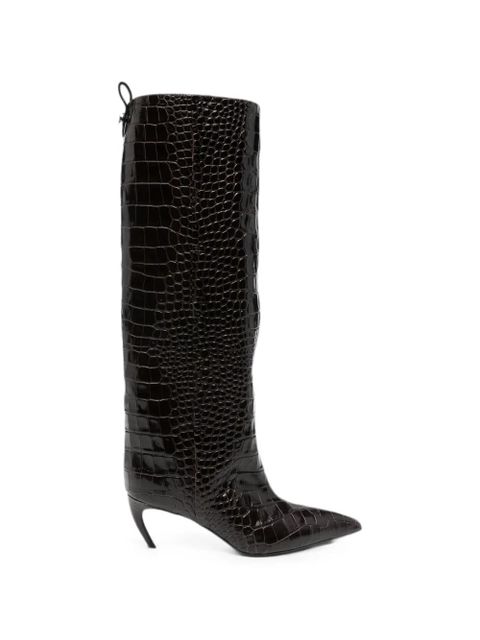 Buty do kolan The Attico lea z brązowej skóry imitującej krokodyla - zdjęcie produktu nr 1