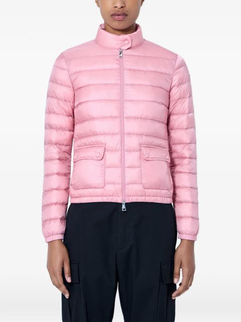 Różowa kurtka Moncler z puchem i naszywką - zdjęcie produktu nr 1