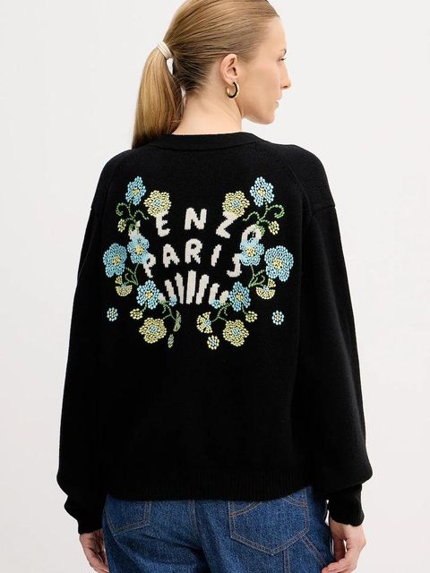 Czarny wełniany kardigan KENZO z kolekcji jungle flower - zdjęcie produktu nr 1