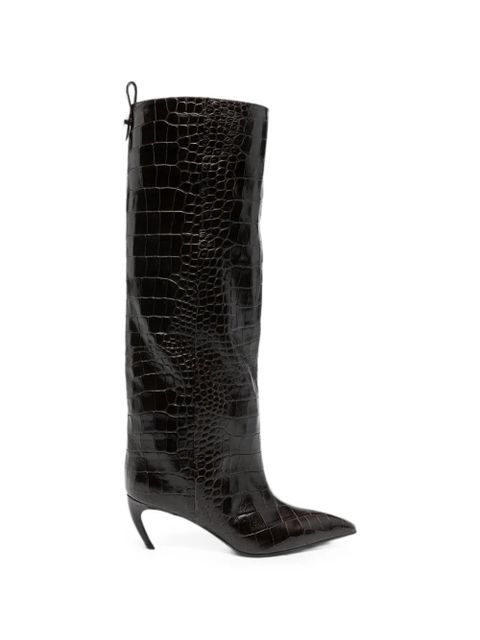 Buty do kolan The Attico lea z efektu krokodyla w brązie - zdjęcie produktu nr 1